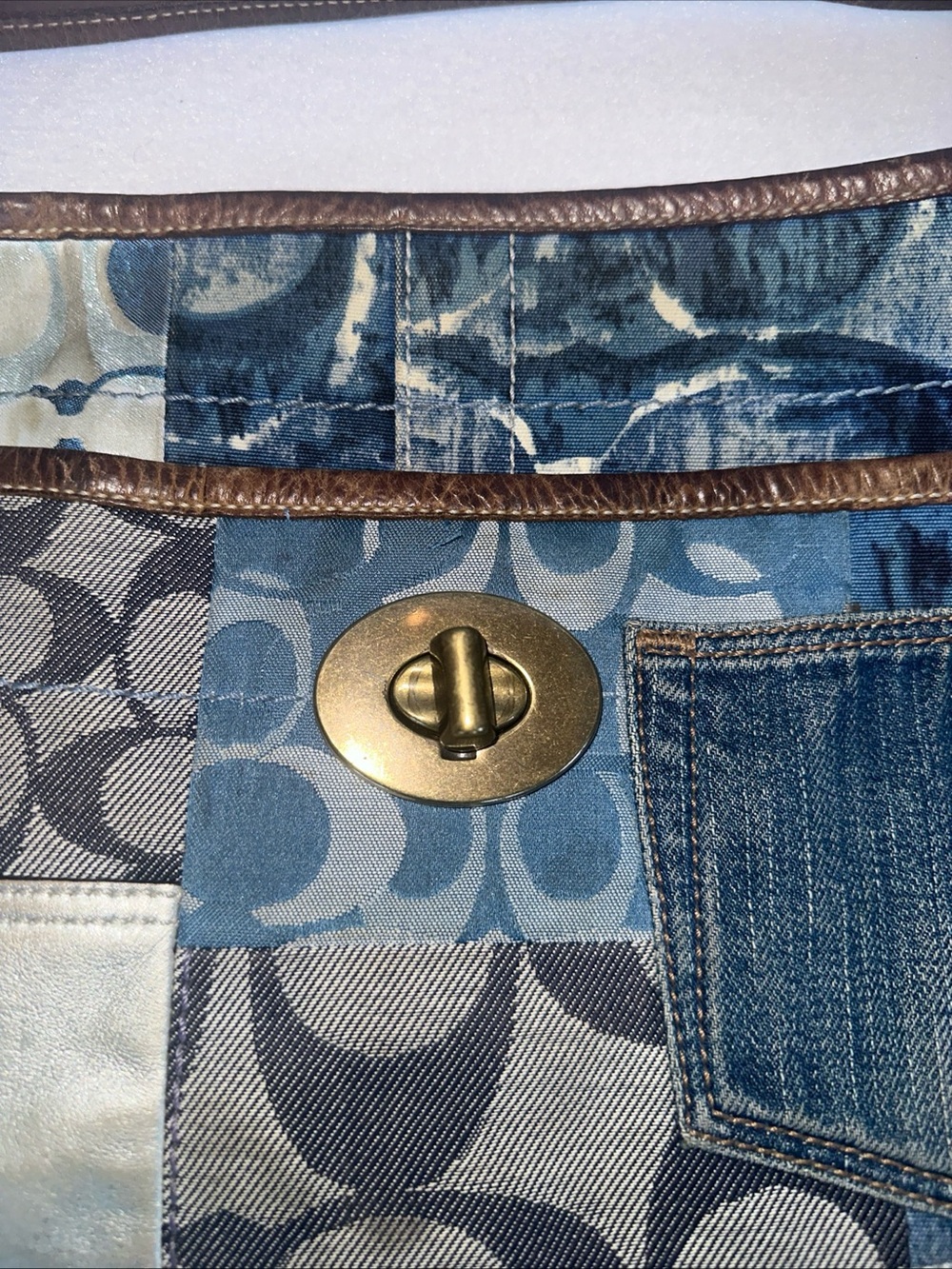 Coach Indigo Denim Blue Patchwork Ergo XL Hobo Handbag Purse Bag - Picture 5 of 17